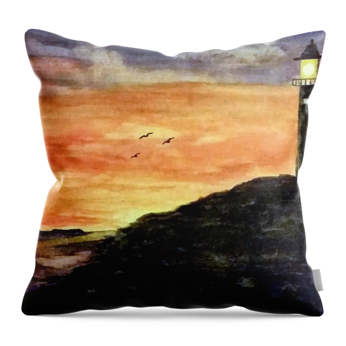 Impressionism Throw Pillow featuring the painting The Lighthouse at Dusk by Gerry Smith