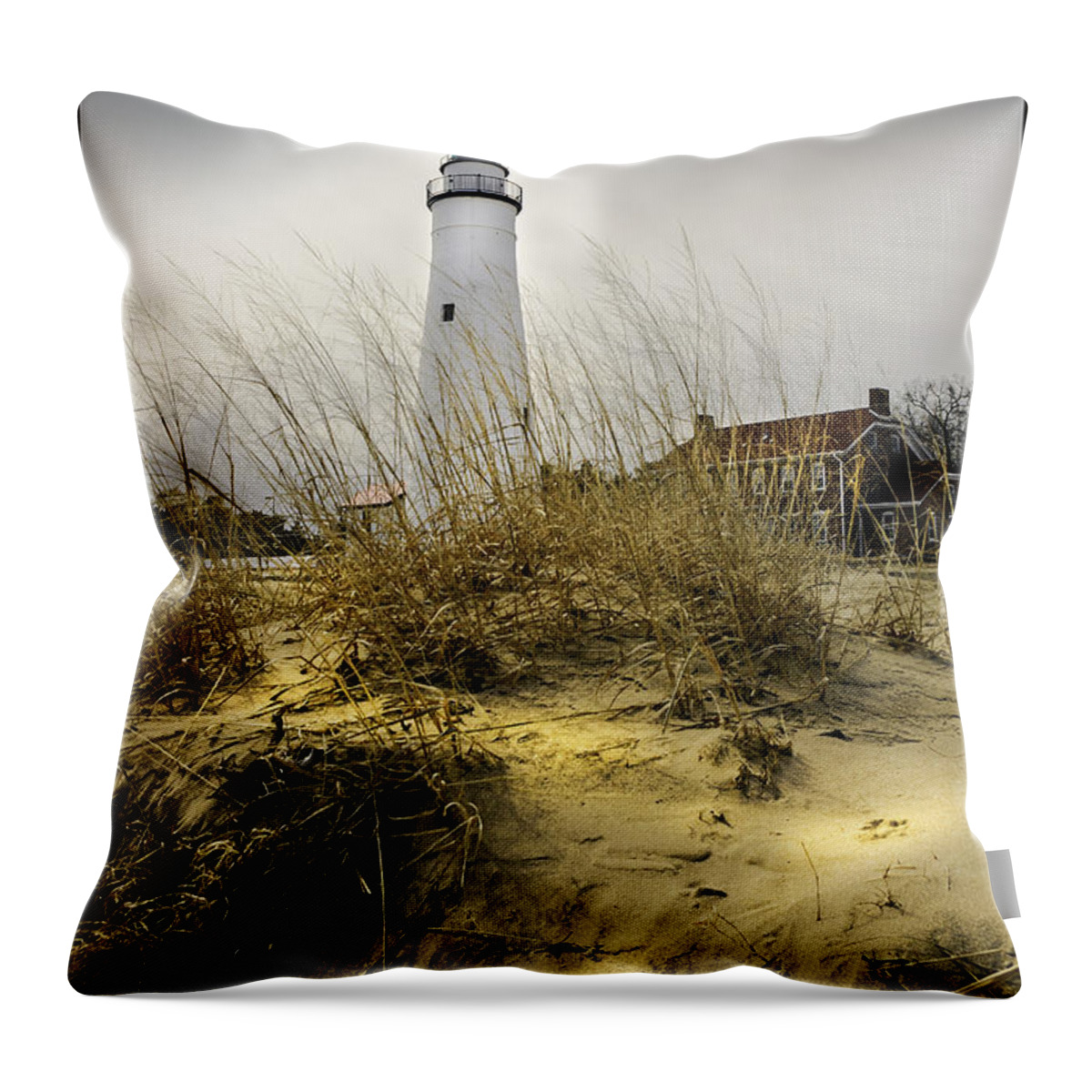 Usa Throw Pillow featuring the photograph The LightHouse beach at Fort Gratiot Michigan by LeeAnn McLaneGoetz McLaneGoetzStudioLLCcom