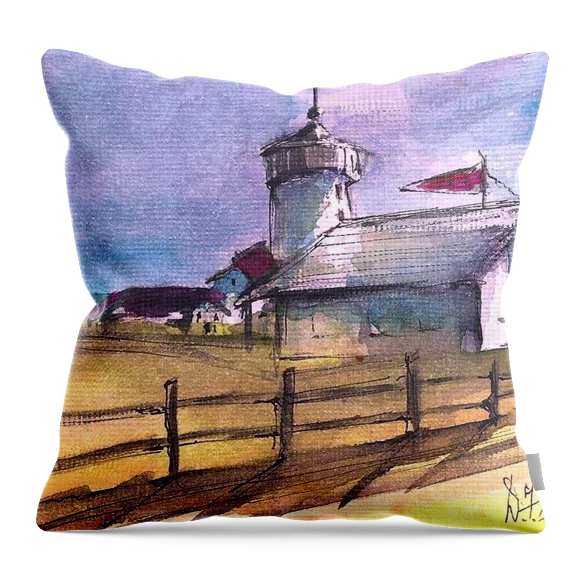 Ocean Throw Pillow featuring the painting The Lighthouse by Diane Strain
