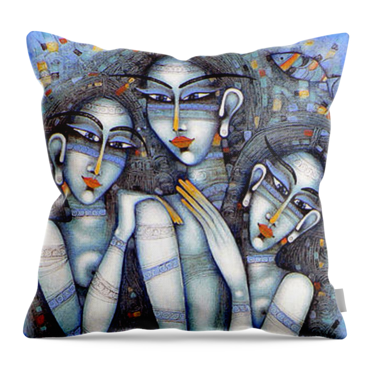 Fish Throw Pillow featuring the painting The little mermaids of Andersen by Albena Vatcheva