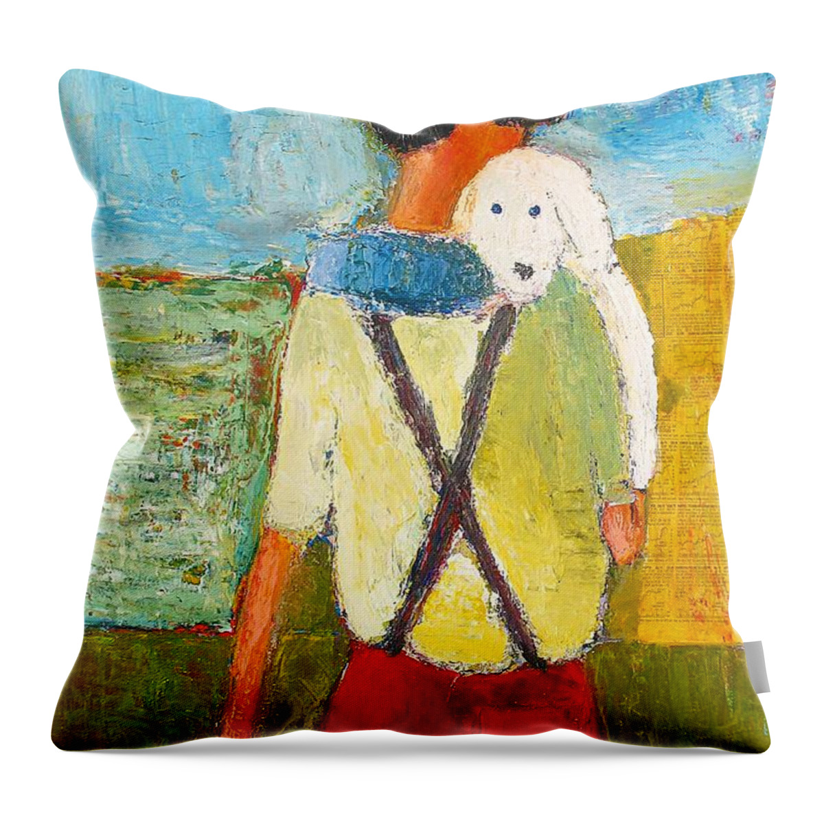Abstract Throw Pillow featuring the painting The little puppy by Habib Ayat
