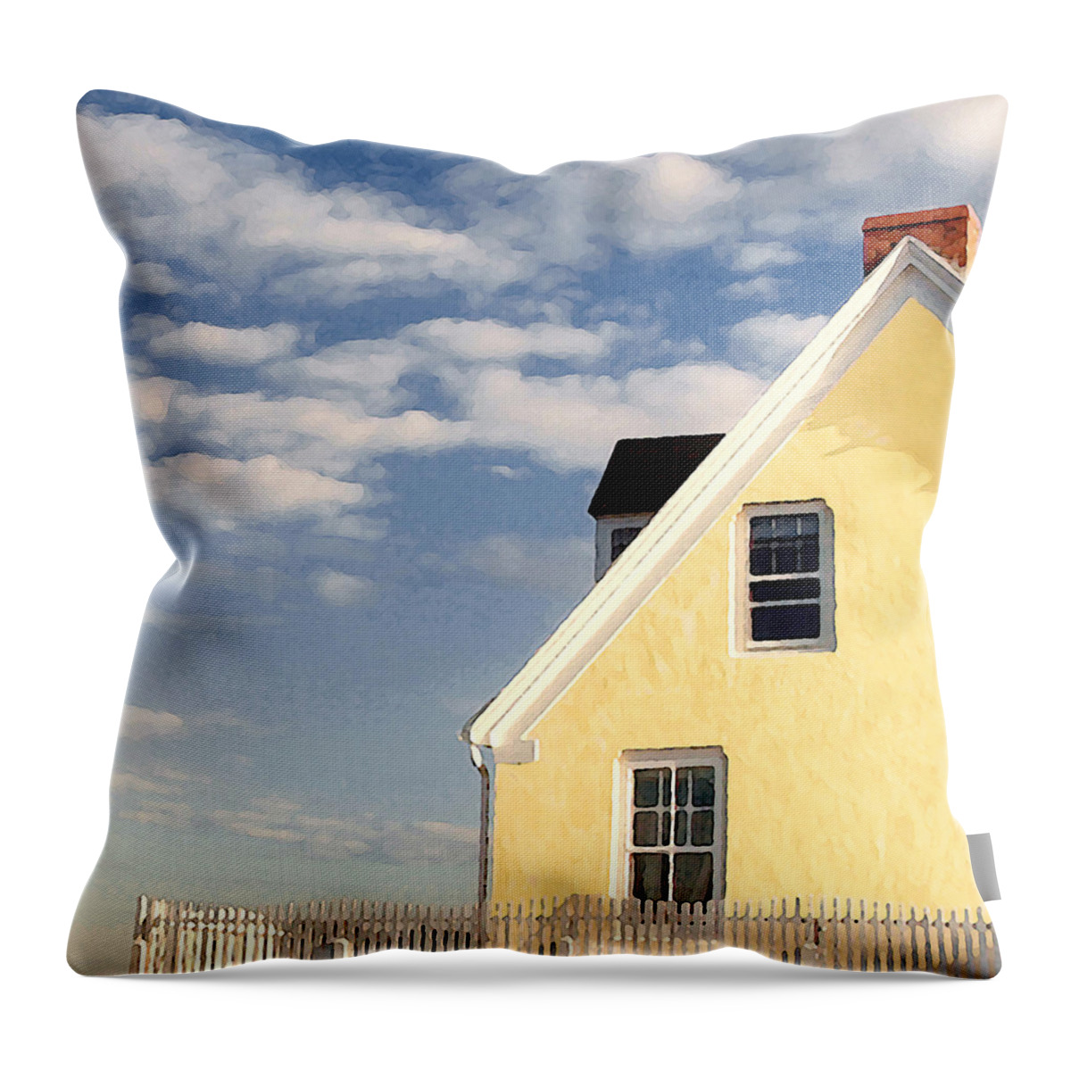 Sea Throw Pillow featuring the photograph The Little Yellow House at the Seawall by Karen Lynch
