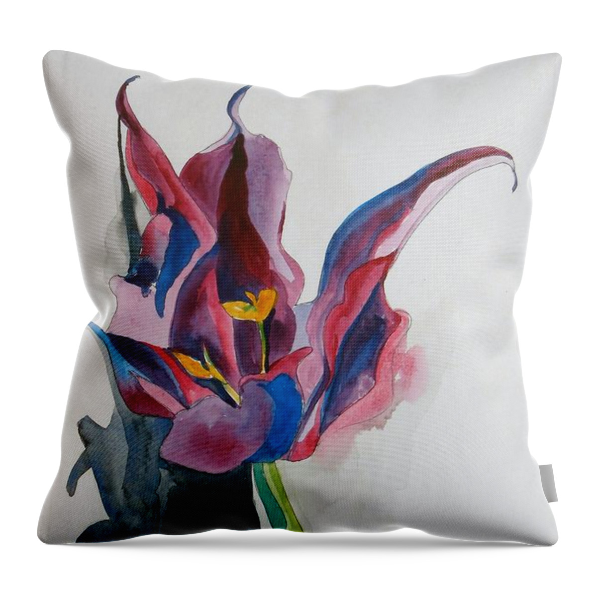 The Lonely Tulip Throw Pillow featuring the painting The Lonely Tulip by Esther Newman-Cohen