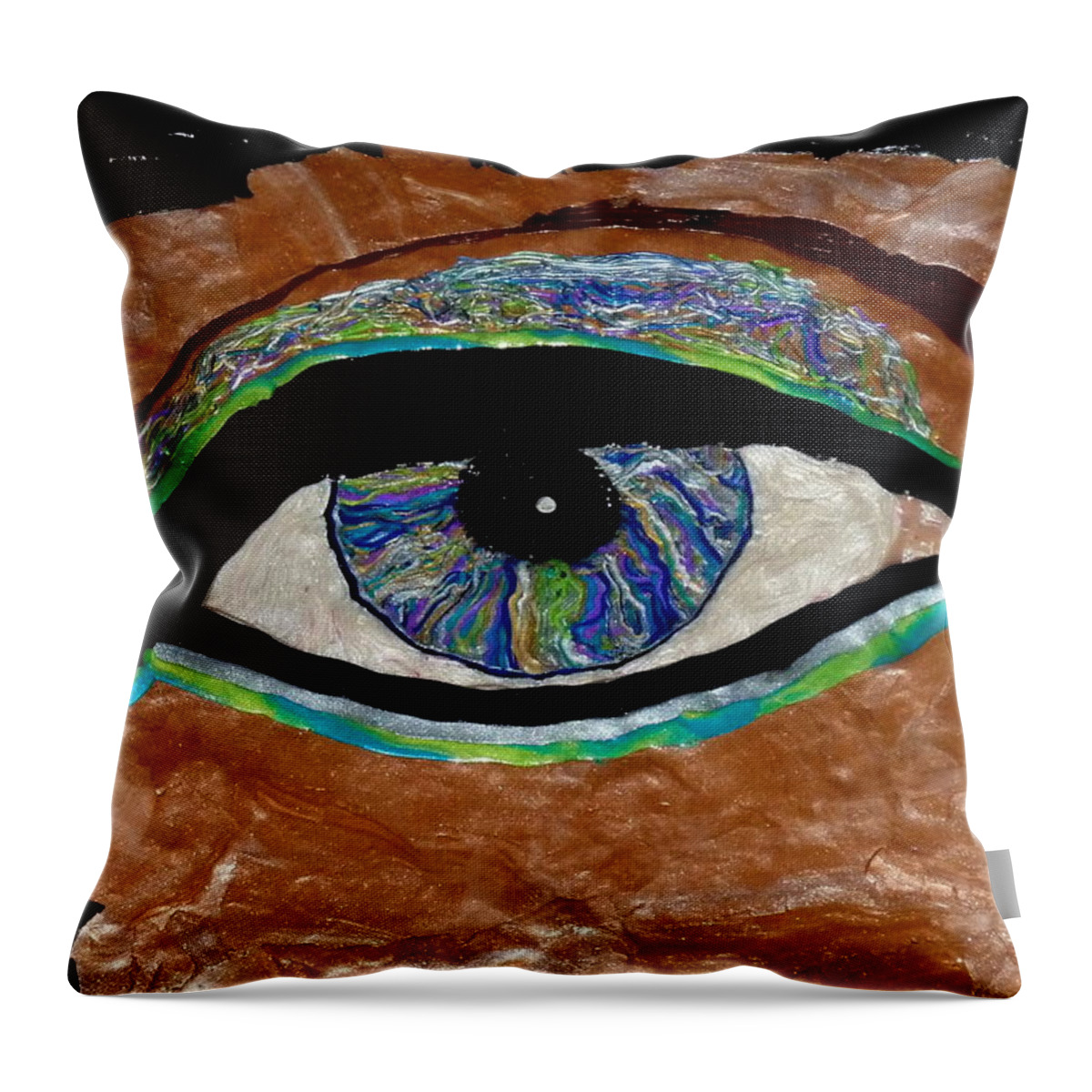 Eye Throw Pillow featuring the mixed media The Looker by Deborah Stanley