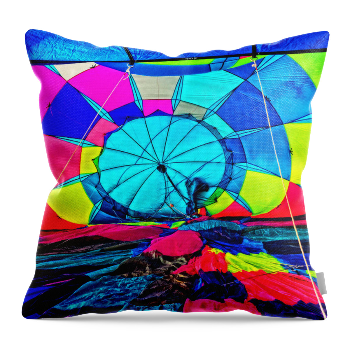 Hot Air Balloon Throw Pillow featuring the photograph The Man Behind Inflation by Mike Martin