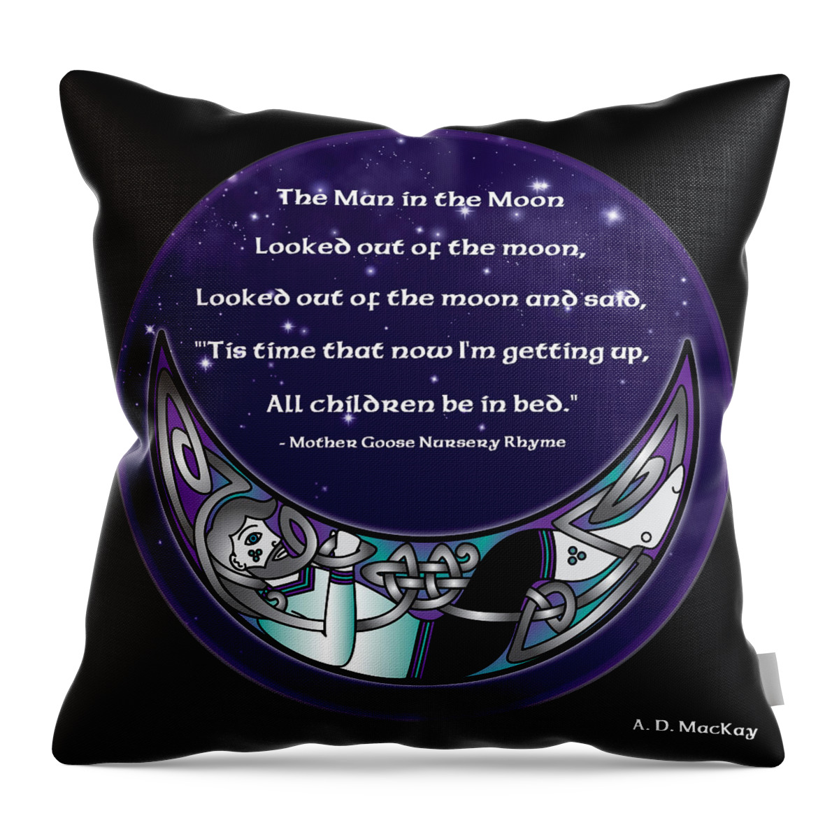 Celtic Art Throw Pillow featuring the digital art The Man in the Moon by Celtic Artist Angela Dawn MacKay