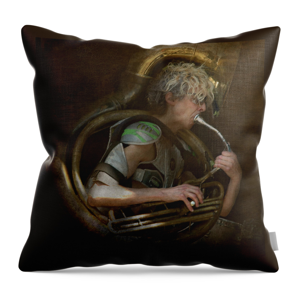 Freemont Fair Throw Pillow featuring the photograph The man - The Tuba by Jeff Burgess