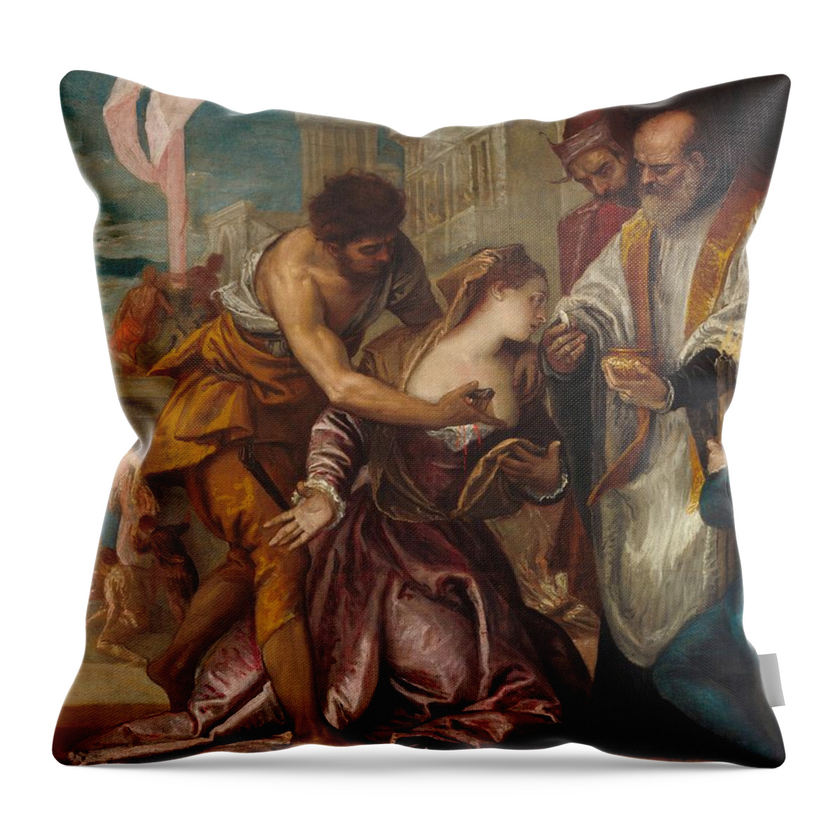1582 Throw Pillow featuring the painting The Martyrdom and Last Communion of Saint Lucy by Paolo Veronese