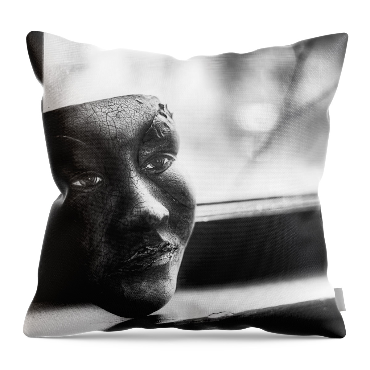 Black And White Throw Pillow featuring the photograph The Mask by Scott Norris