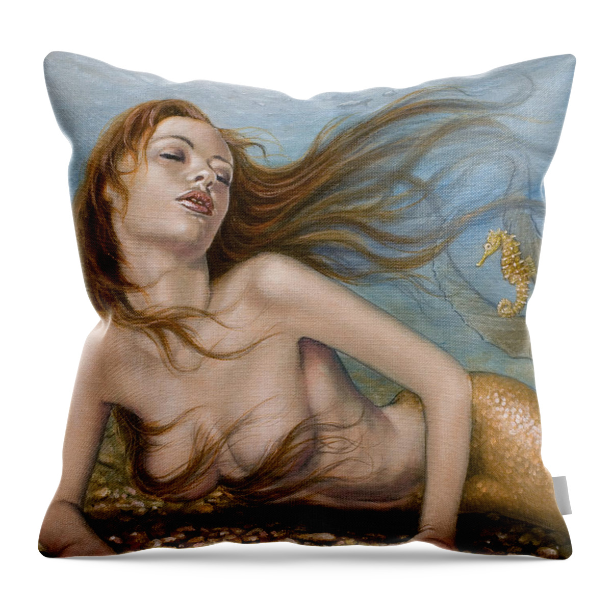 Seahorse Throw Pillow featuring the painting Forever friends by John Silver