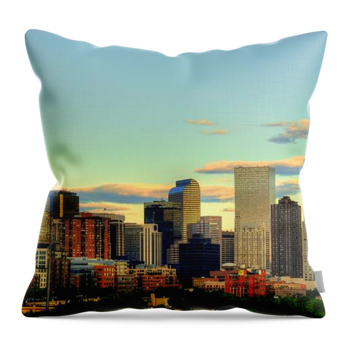 Denver Skyline Throw Pillow featuring the photograph The Mile High City by Anthony Wilkening