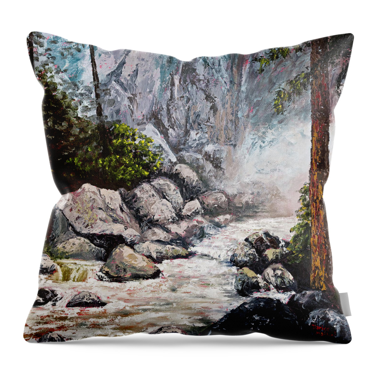 Landscape Throw Pillow featuring the painting The Mist at Bridalveil Falls by Darice Machel McGuire