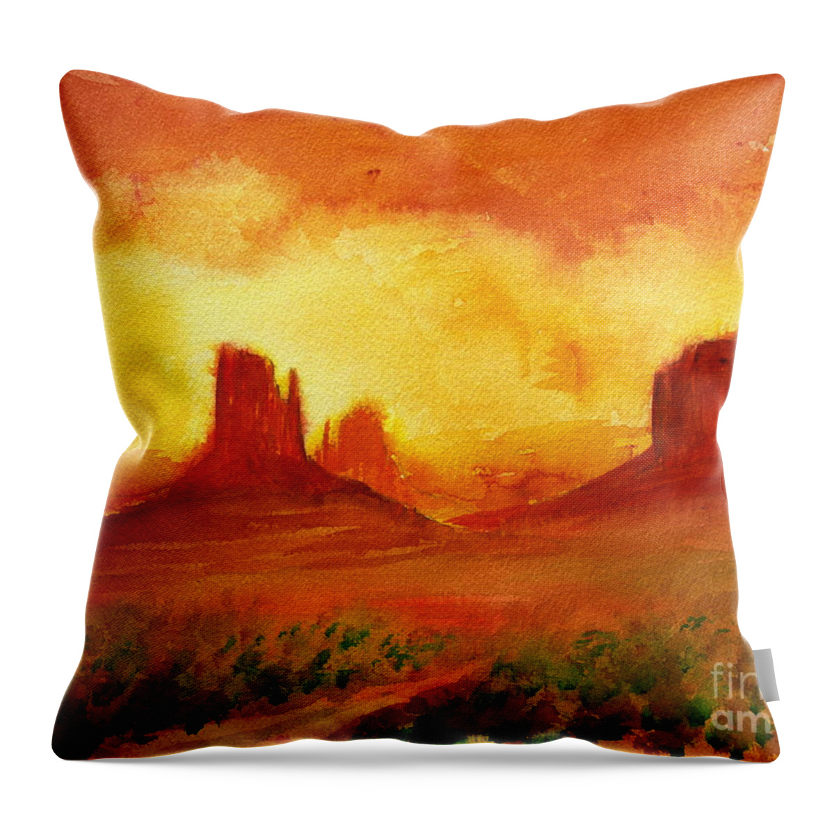 Desert Throw Pillow featuring the painting The Monuments by Walt Brodis