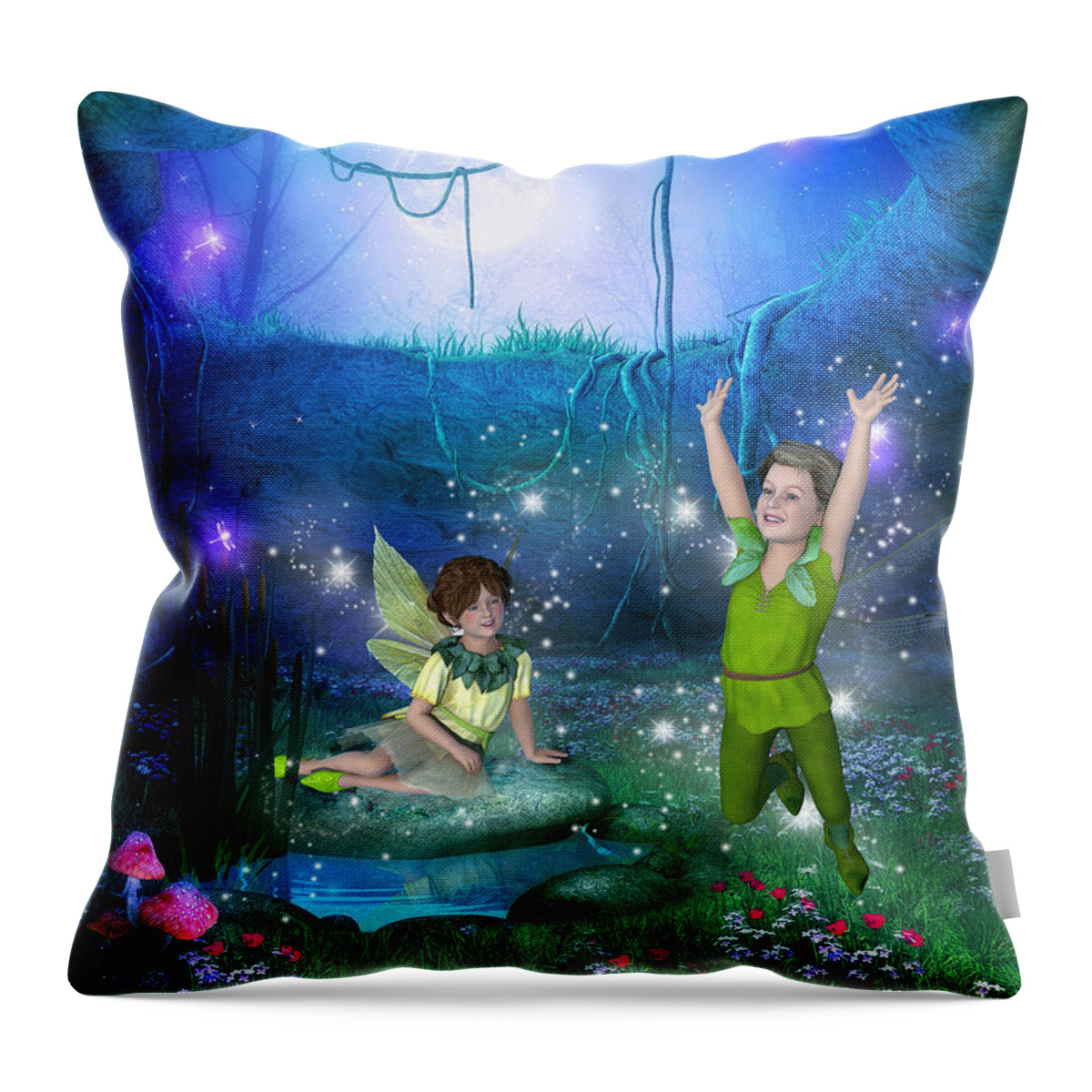 Fairy Throw Pillow featuring the digital art The Moonlight Fairies by Jayne Wilson
