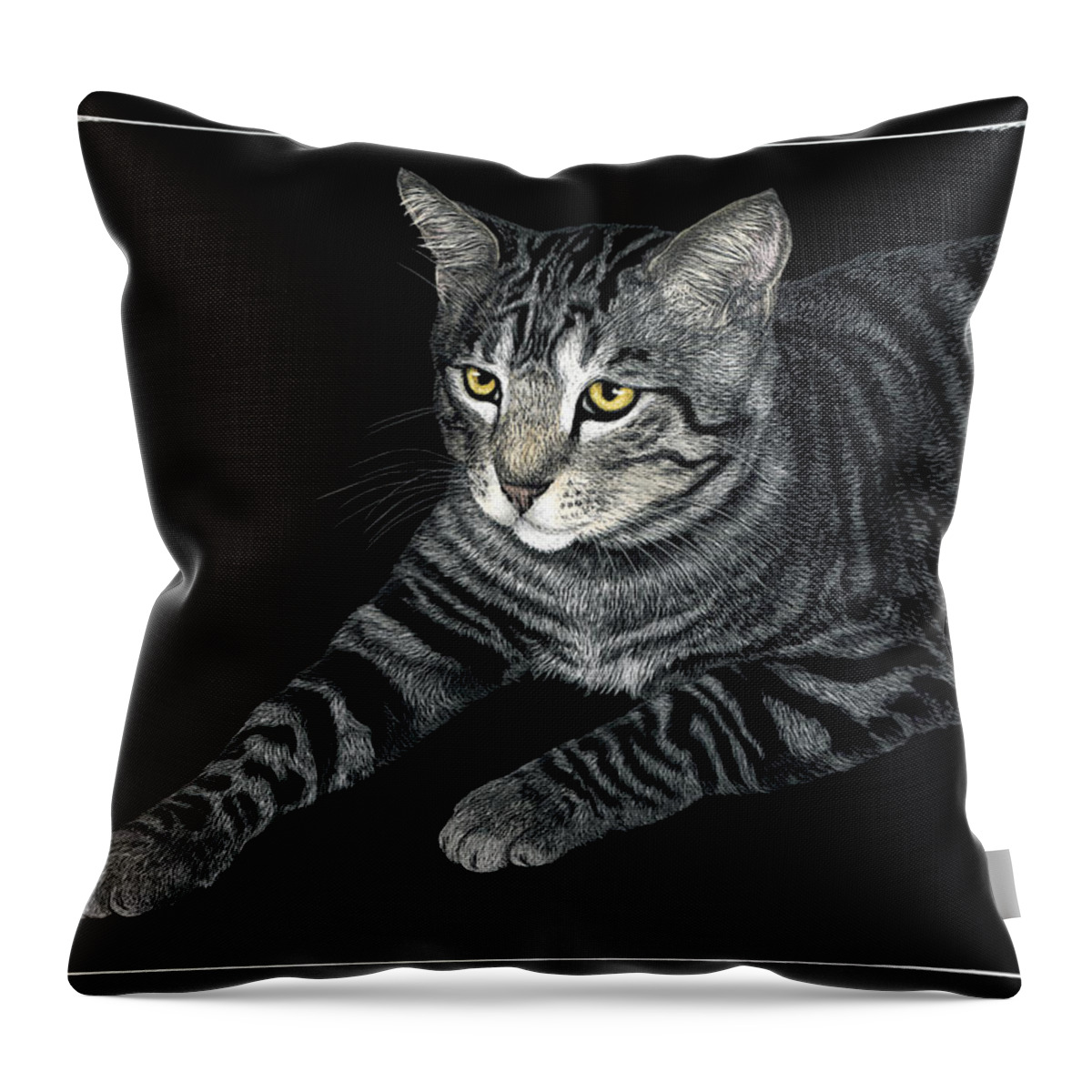 Cat Throw Pillow featuring the drawing The Mouser by Ann Ranlett