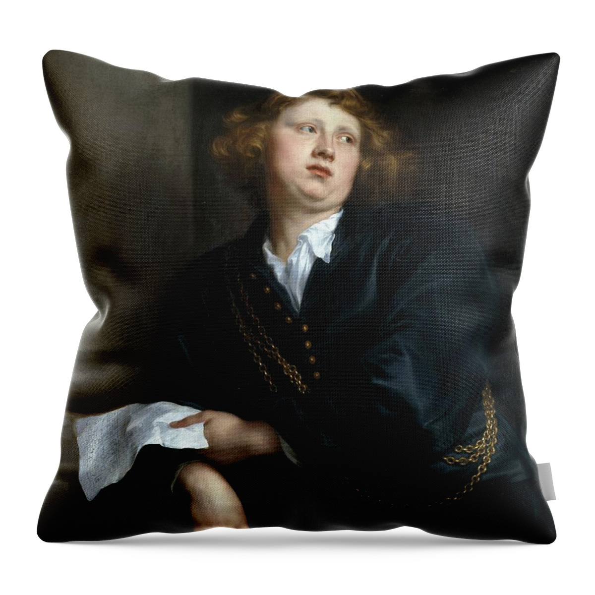 1627-1632 Throw Pillow featuring the painting The musician Enrique Liberti by Anthony van Dyck