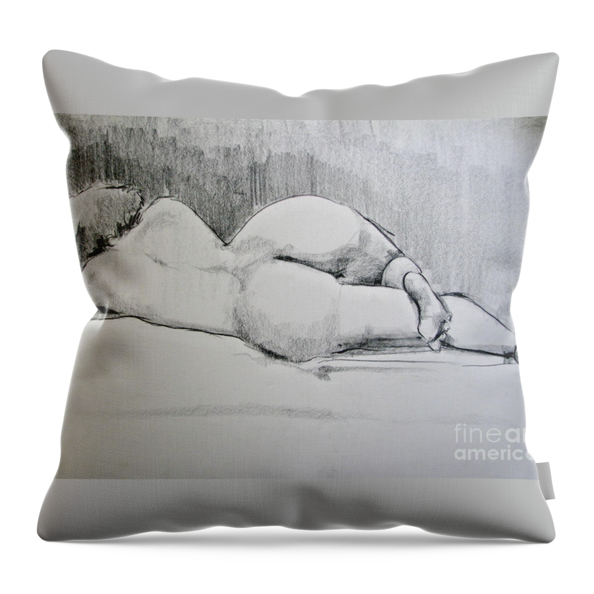 Nude Throw Pillow featuring the drawing The Nap by Rory Siegel
