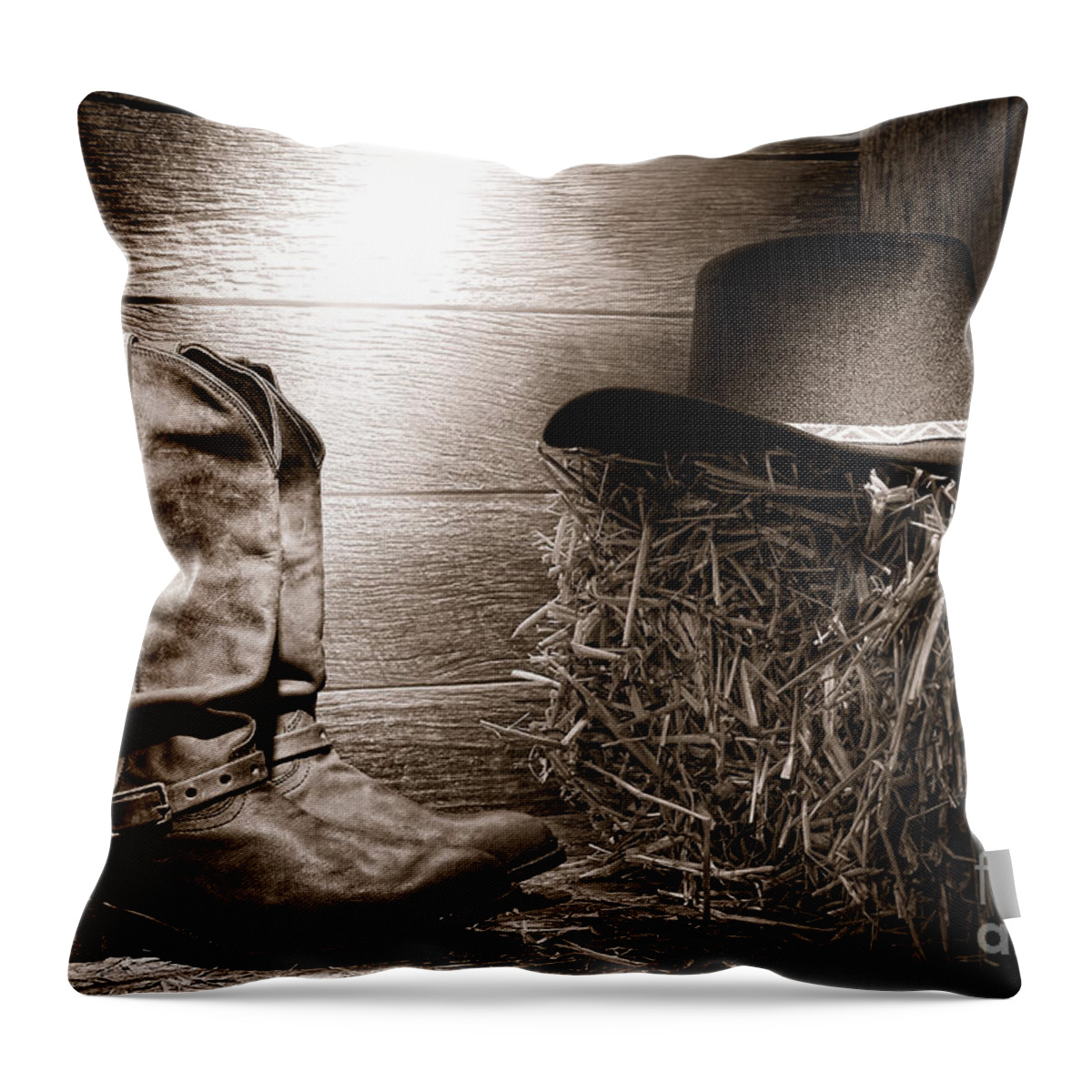 Western Throw Pillow featuring the photograph The Old Boots by Olivier Le Queinec