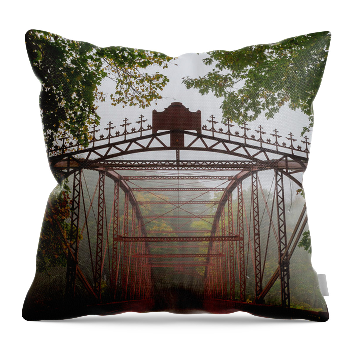 Bridgewater Throw Pillow featuring the photograph The Old Crossing at Lovers Leap - Antique Iron Bridge by JG Coleman