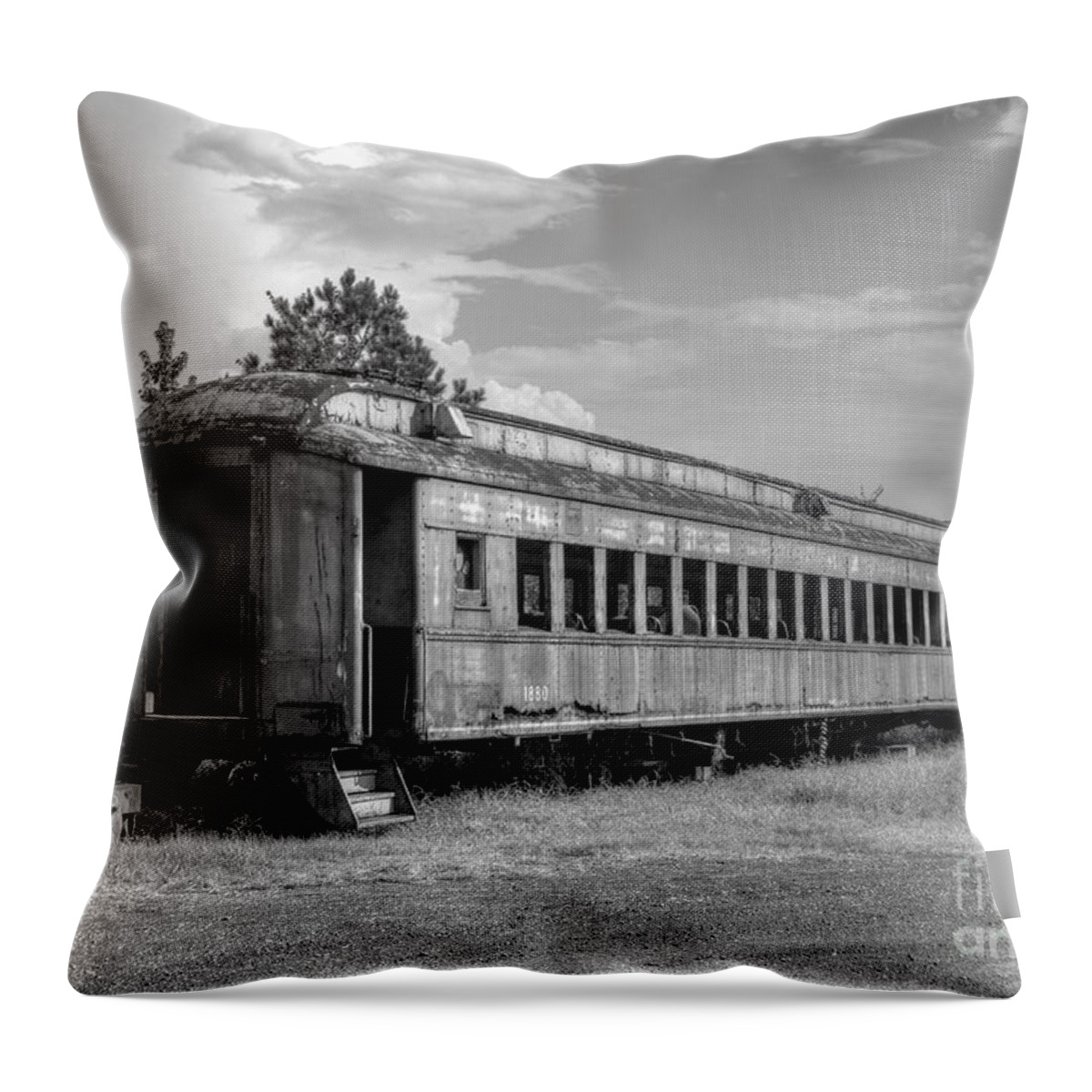 Black And White Throw Pillow featuring the photograph The Old Forgotten Train by Kathy Baccari