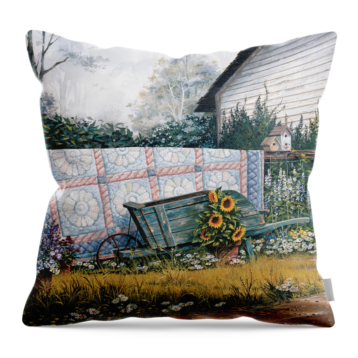 Michael Humphries Throw Pillow featuring the painting The Old Quilt by Michael Humphries