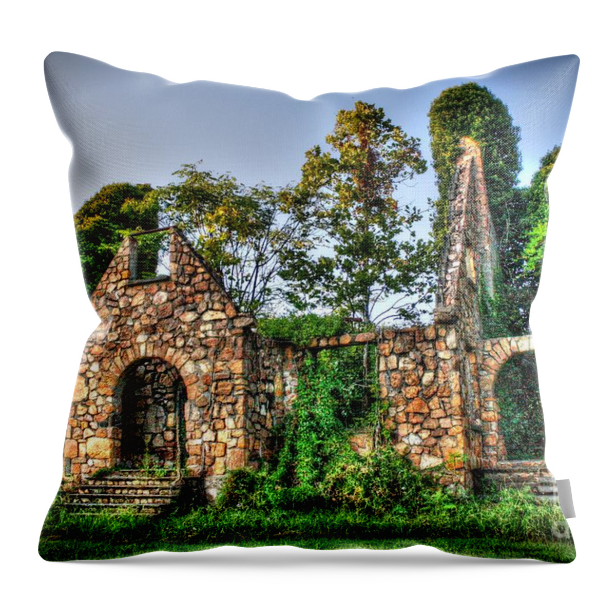 Decay Throw Pillow featuring the digital art The Olde Stone Church by Dan Stone