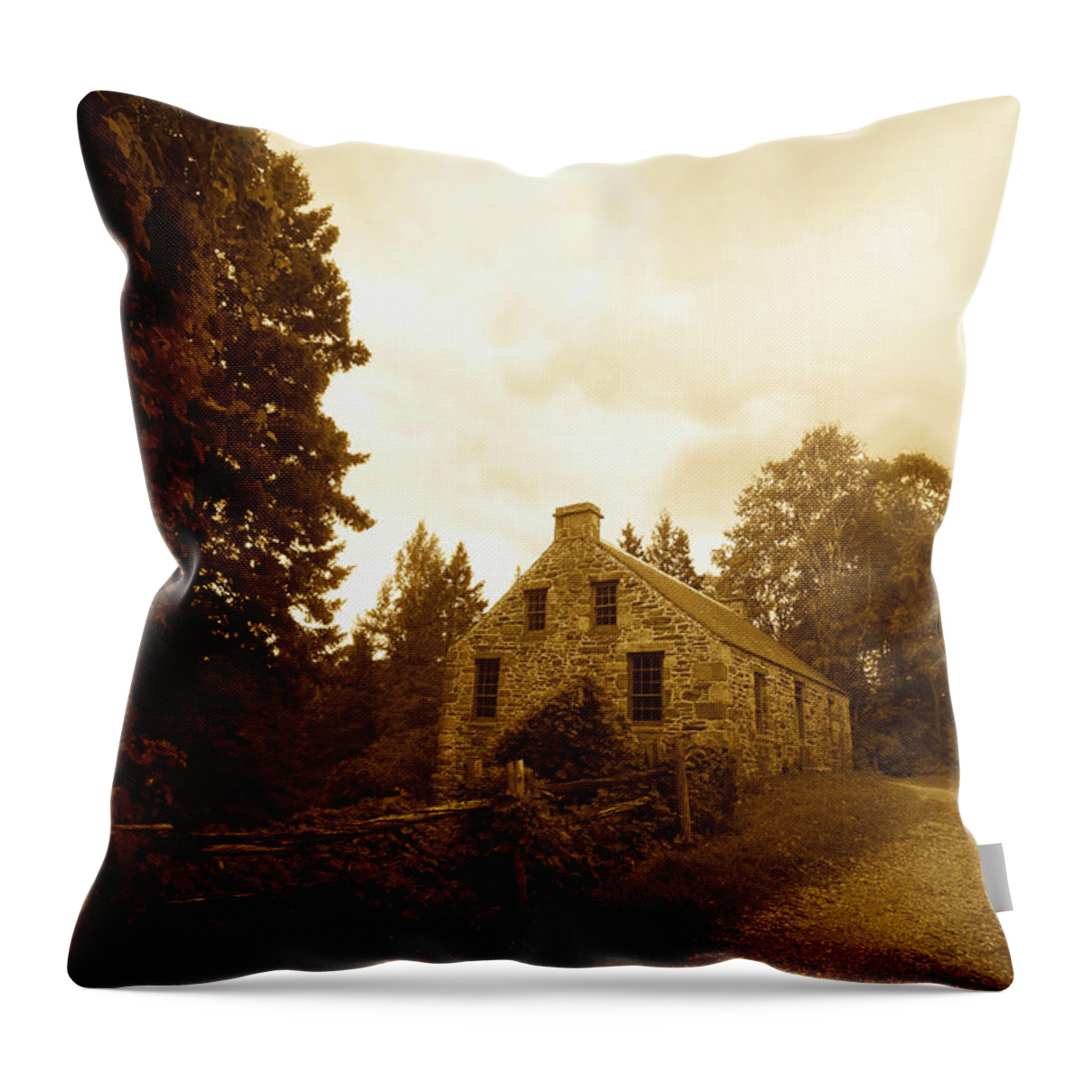 Stone Throw Pillow featuring the photograph The Olde Stone Cottage by Ron Haist