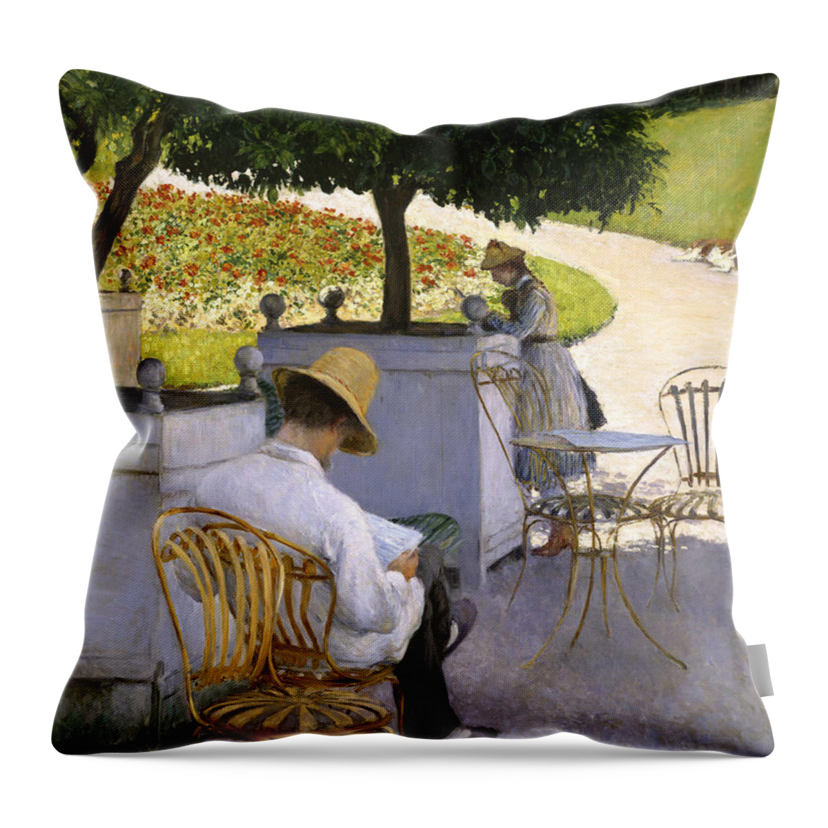 Gustave Caillebotte Throw Pillow featuring the painting The Orange Trees by Gustave Caillebotte