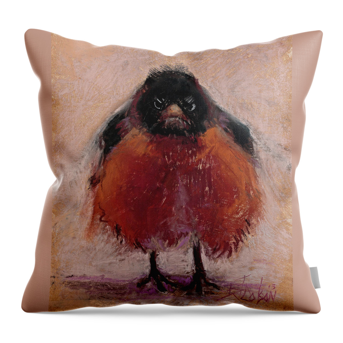Robin Throw Pillow featuring the painting The Original Angry Bird by Billie Colson