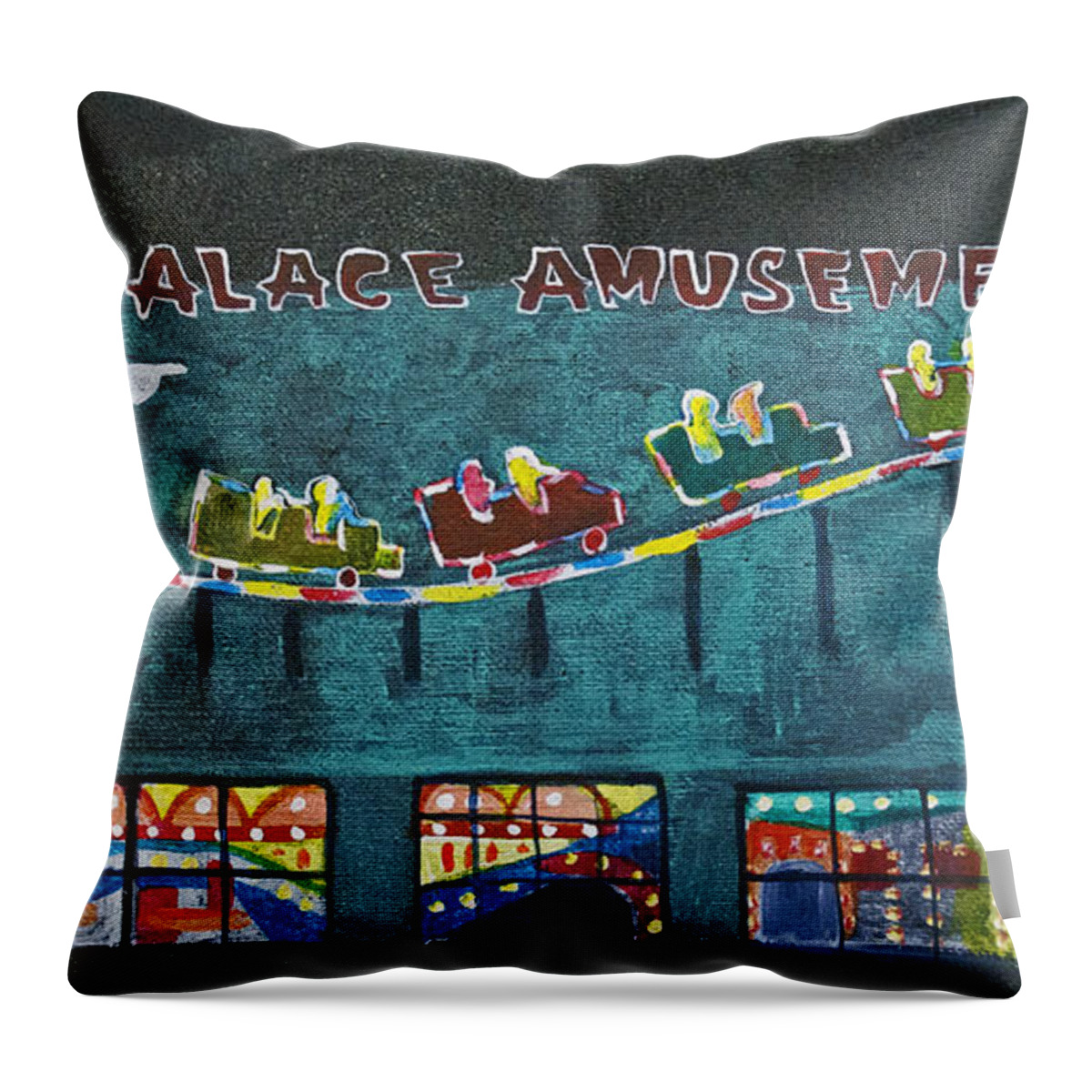 Asbury Park Throw Pillow featuring the painting The Palace Clown at Night by Patricia Arroyo