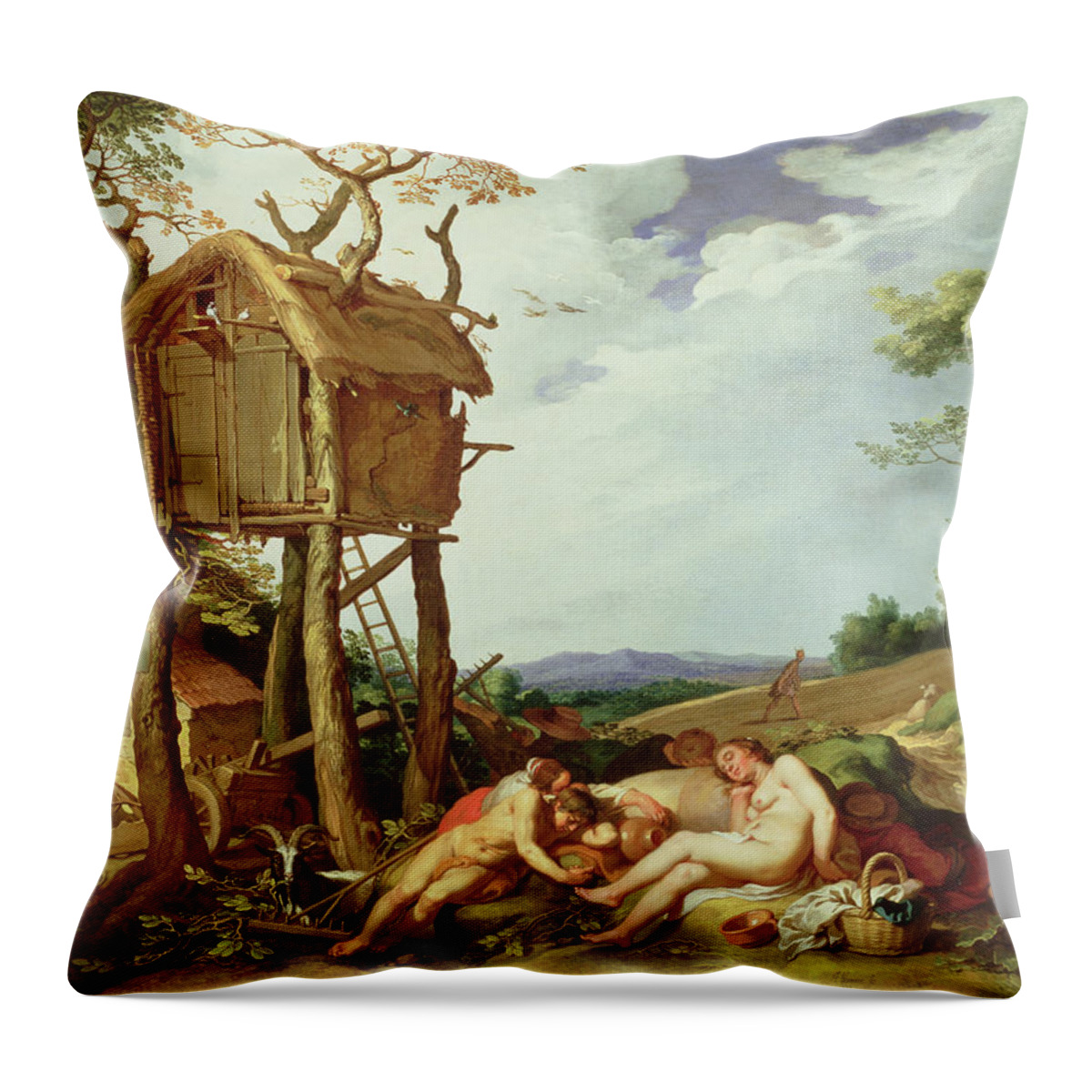 The Parable Of The Wheat And The Tares Throw Pillow featuring the painting The Parable of the Wheat and the Tares by Abraham Bloemaert