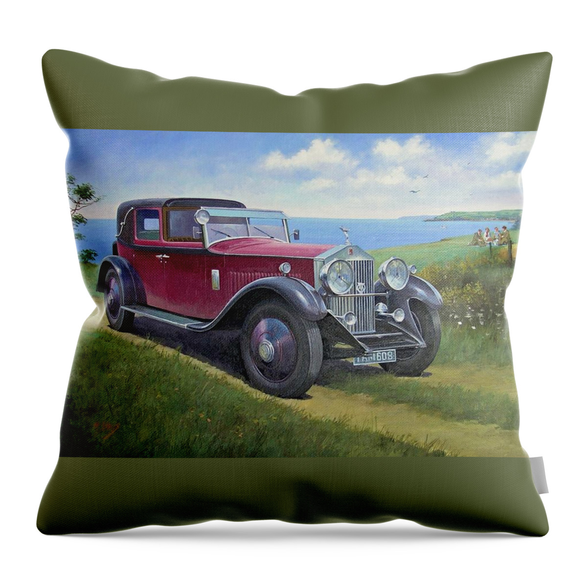 Rolls Royce Throw Pillow featuring the painting The picnic by Mike Jeffries
