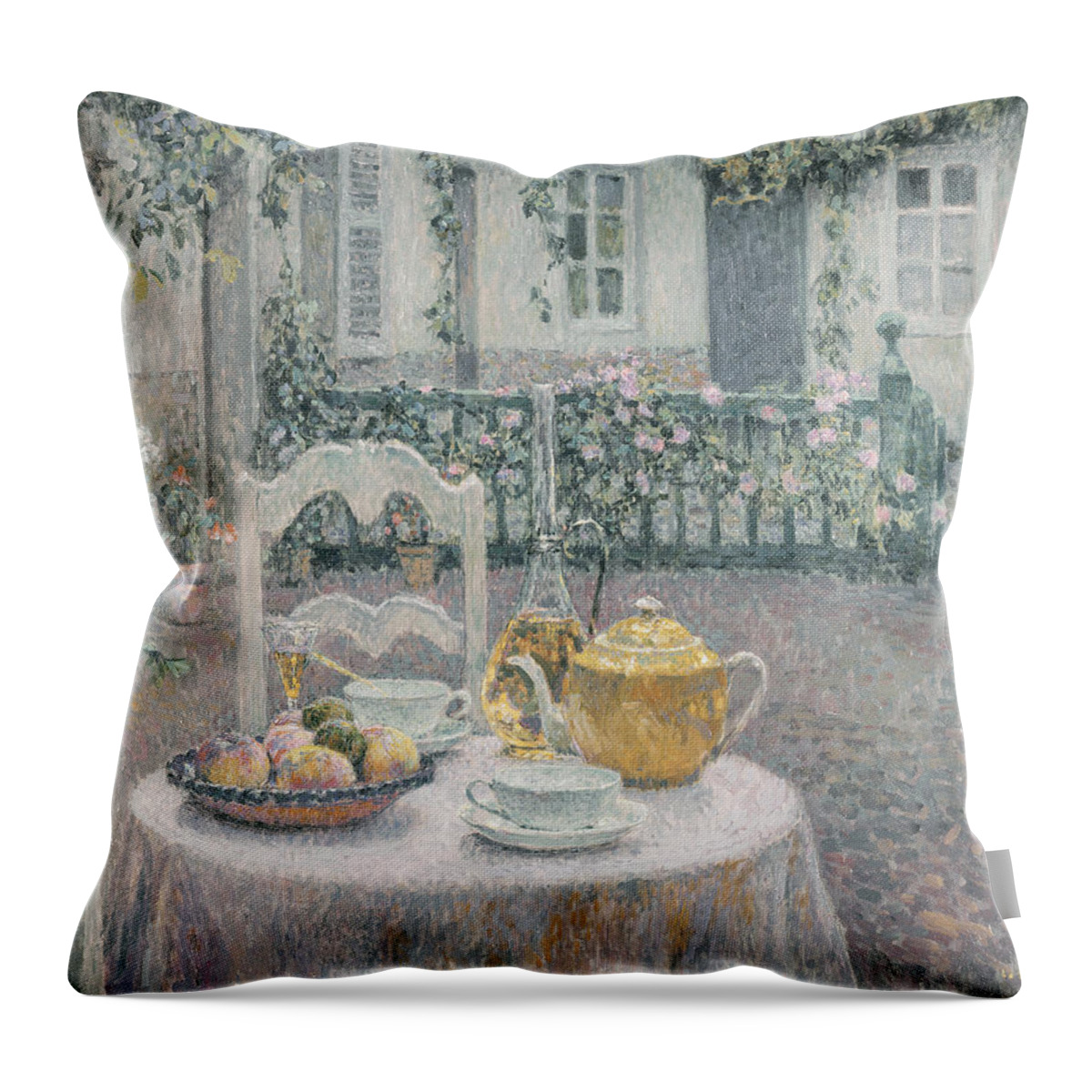Table Throw Pillow featuring the painting The Pink Tablecloth by Henri Le Sidaner