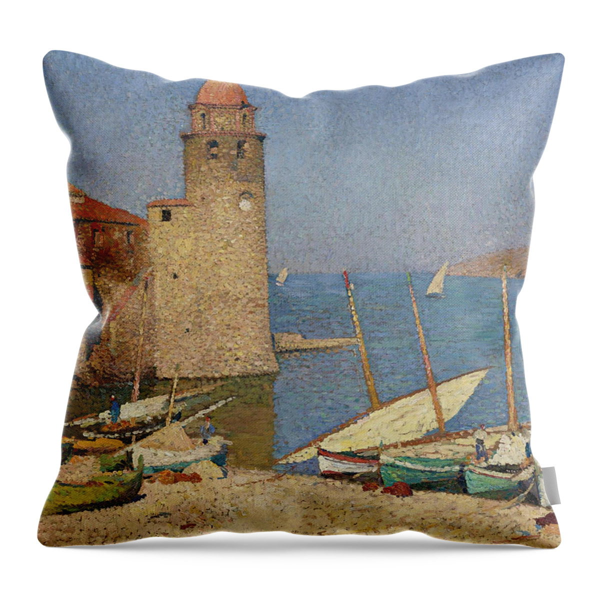 Henri Martin Throw Pillow featuring the painting The Port of Collioure by Henri Martin