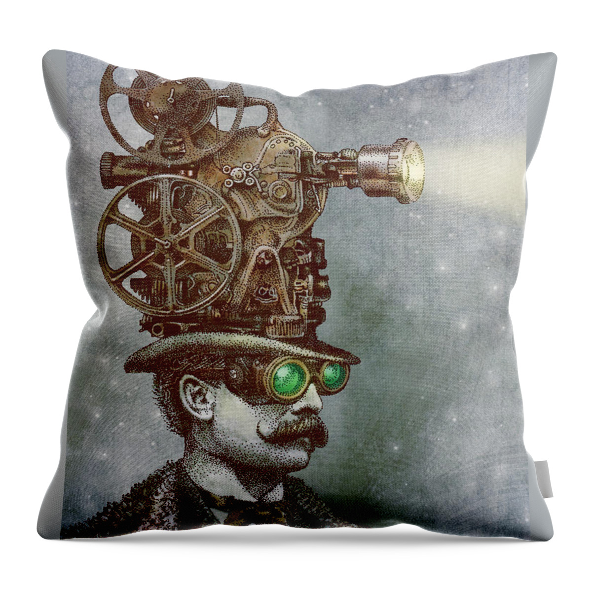Projector Throw Pillow featuring the drawing The Projectionist by Eric Fan