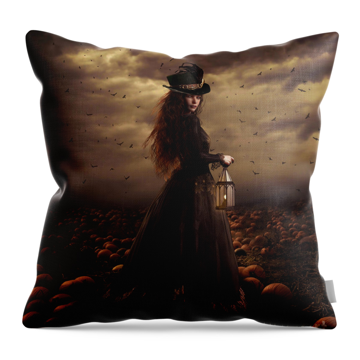Illustration Throw Pillow featuring the digital art The Pumpkin Patch by Shanina Conway