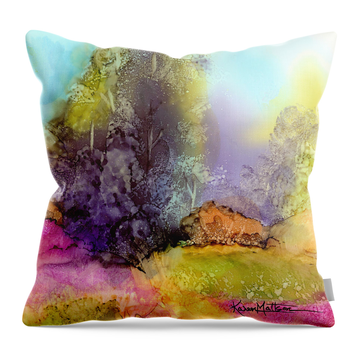 Nature Throw Pillow featuring the painting The Purple Tree by Karen Mattson