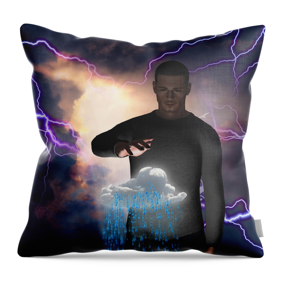 Powerful Throw Pillow featuring the digital art The Rainmaker by Bruce Rolff