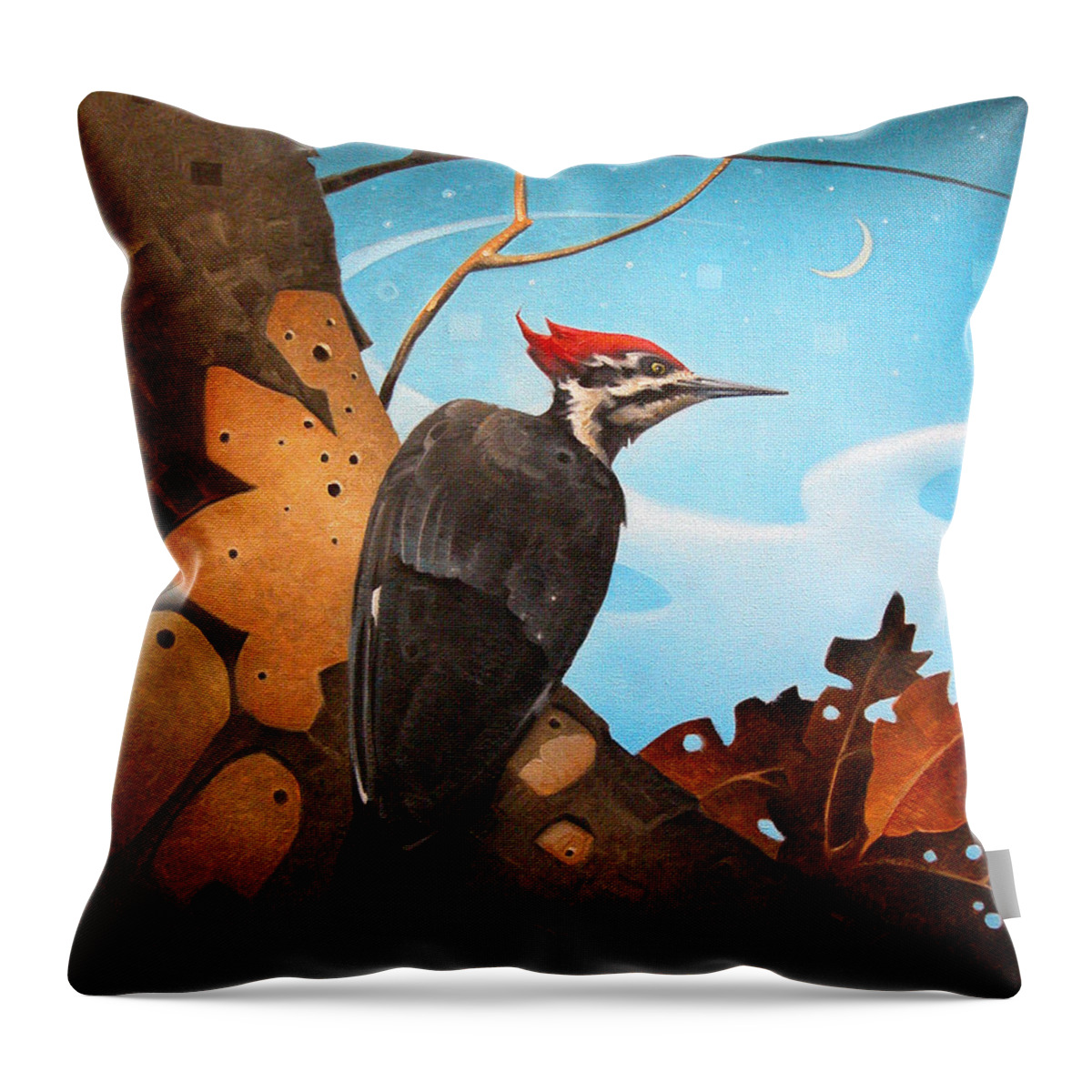 Woodpecker Throw Pillow featuring the painting The Rather Pileated Woodpecker by T S Carson
