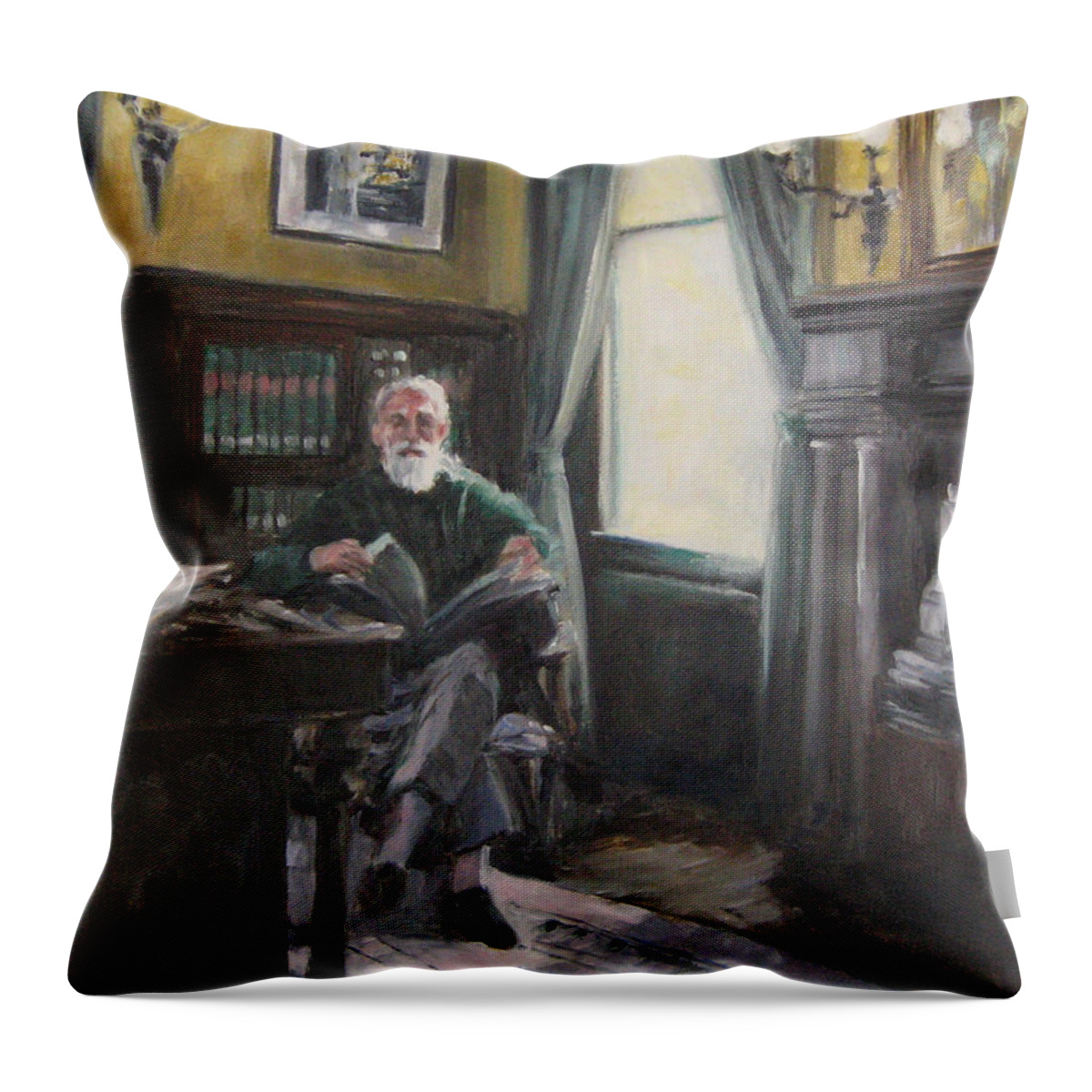 Library Throw Pillow featuring the painting The Reading Room by Connie Schaertl