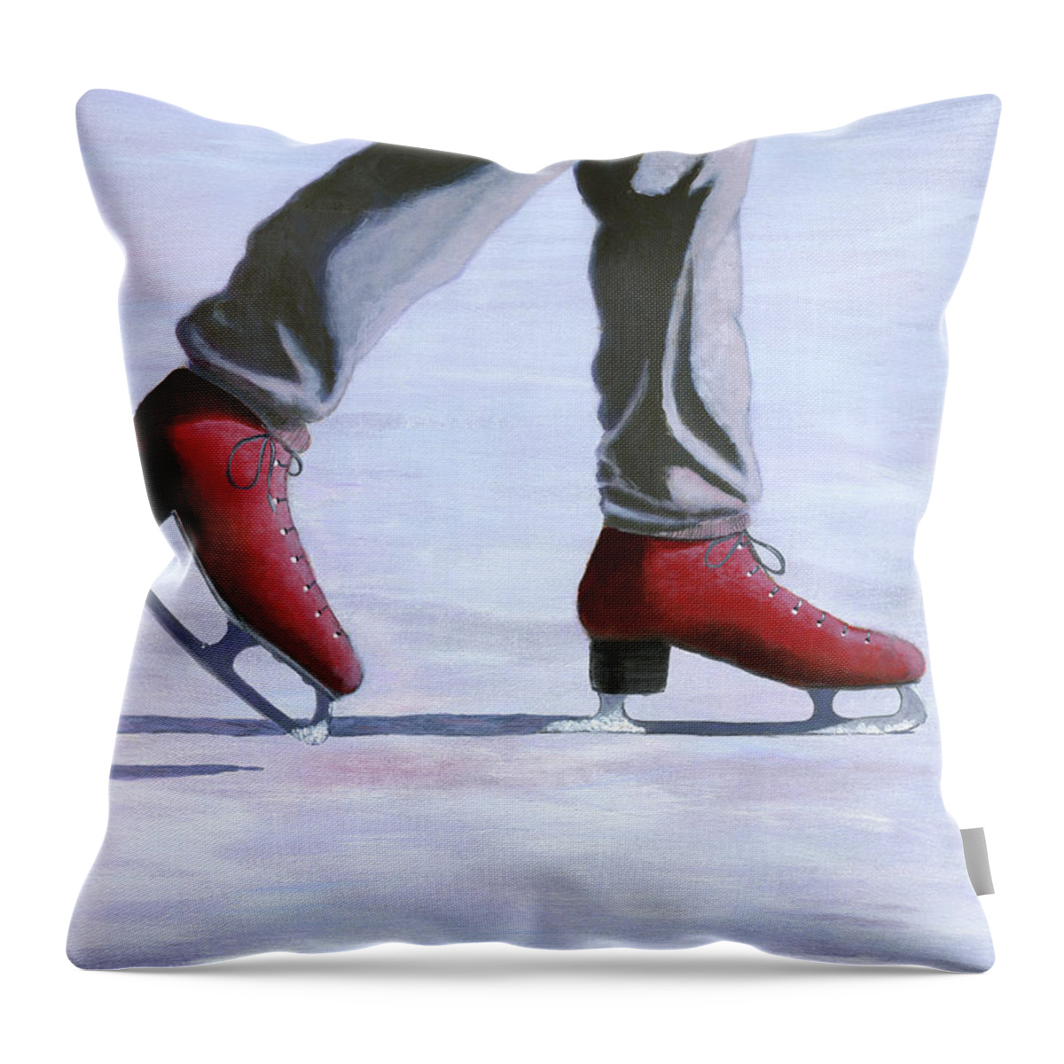 Red Throw Pillow featuring the painting The Red Ice Skates by Karyn Robinson