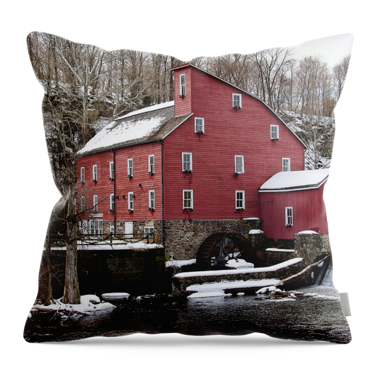 The Red Mill Throw Pillow featuring the photograph The Red Mill by Michael Dorn