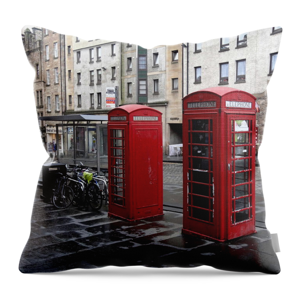 Red Phone Booth Throw Pillow featuring the photograph The Red Phone booth by Rick Rosenshein