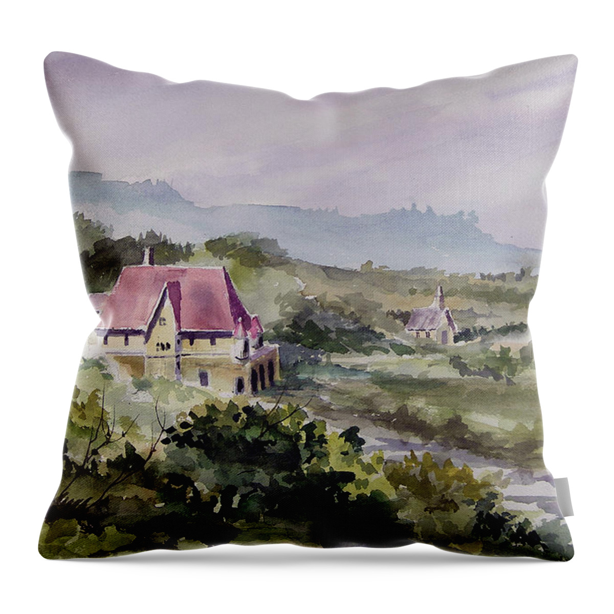 Landscape Throw Pillow featuring the painting The Red Roof by Sam Sidders