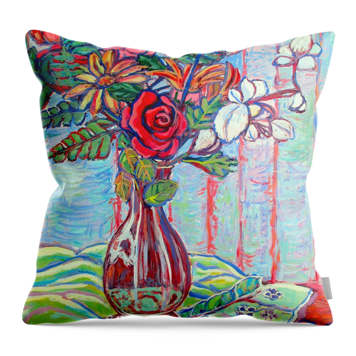 Still Life Throw Pillow featuring the painting The Red Rose by Kendall Kessler