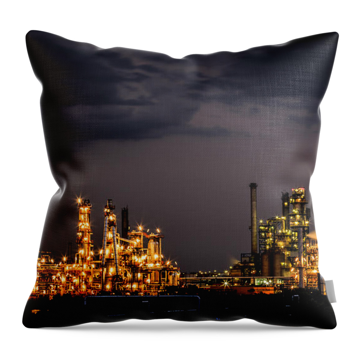 Gas Throw Pillow featuring the photograph The Refinery by Mihai Andritoiu