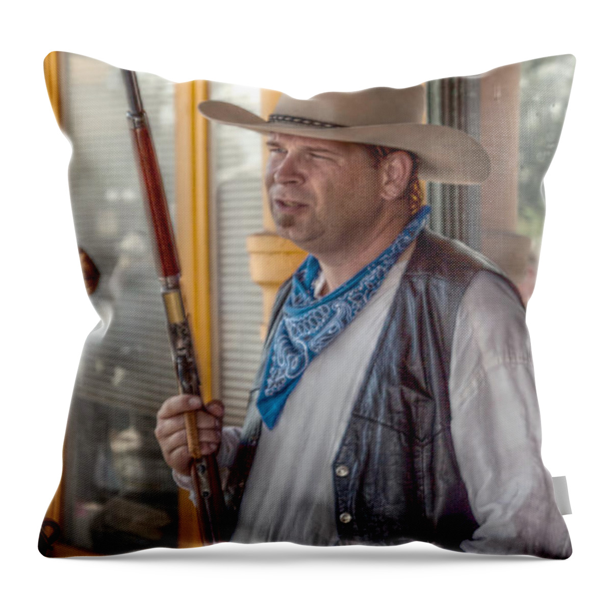 Portaits Throw Pillow featuring the digital art The Rifleman by Linda Unger