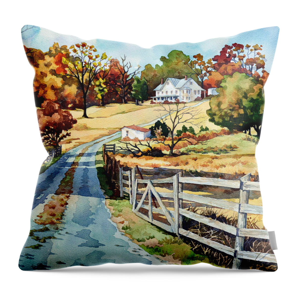 Landscape Throw Pillow featuring the painting The Road to the Horse Farm by Mick Williams