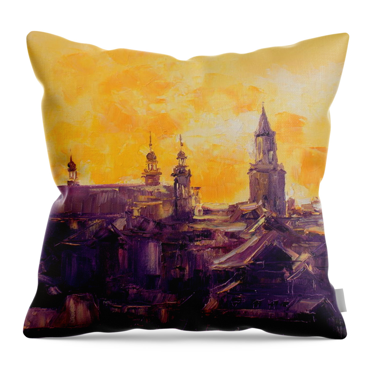 Lublin Throw Pillow featuring the painting The Roofs of Lublin by Luke Karcz