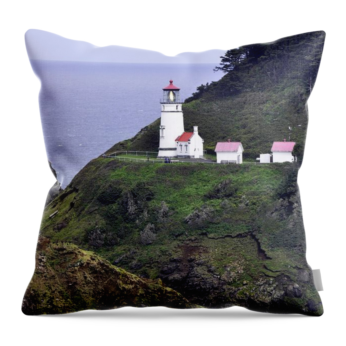Heceta Head Throw Pillow featuring the photograph The Scenic Lighthouse by Image Takers Photography LLC - Laura Morgan